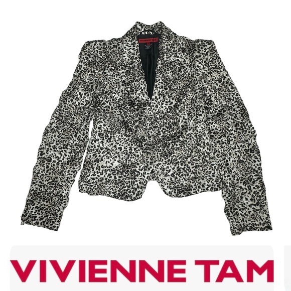 Vintage Early 2000’s Vivienne Tam Silk Black/White Animal Print Blazer Jacket 2 - Picture 3 of 16